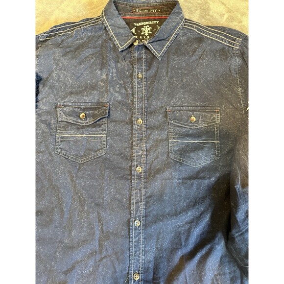 TRANQUILITY AND MAYHEM Men's Large Shirt Blue Pockets Rebels Graphic - Picture 3 of 12